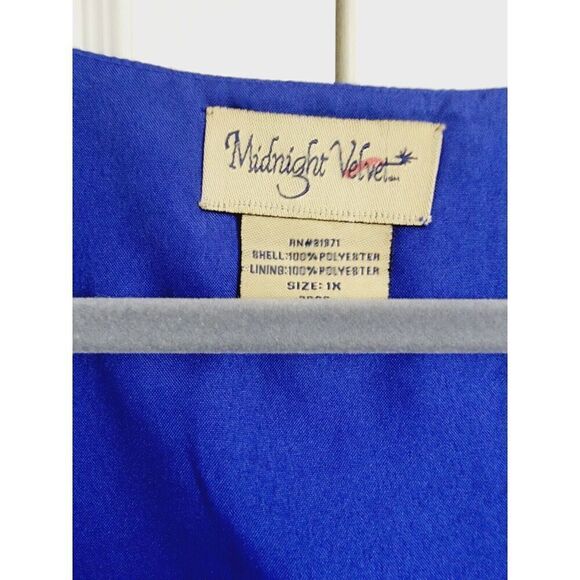 Midnight Velvet 1X Top Blue Beaded Scoop Neck Sleeveless Vintage Lined Side Slit - Picture 6 of 6